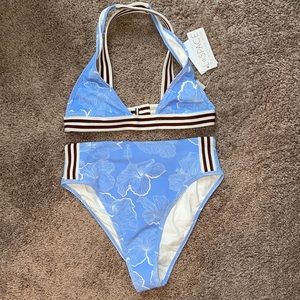 L Space NWT light blue and brown floral bikini